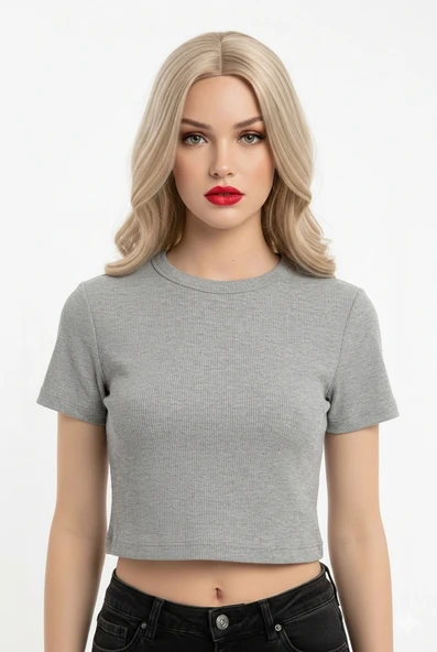 Crop Kısakollu Body Gri Renk ürün görseli 1