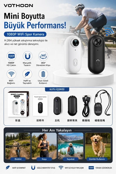 Mini Wıfı Aksiyon Kamerası 1080p Taşınabilir Vücut Kamerası Giyilebilir Video Kaydedici Siyah ürün görseli 1