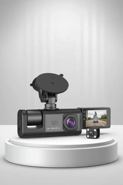 Full HD 3 Kameralı Araç İçi Güvenlik Kamerası Ön Arka İç Kayıt ürün görseli 1