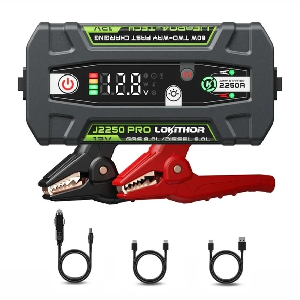 Lokithor J2250PRO 12V 2250Amp LiFePO4 Akıllı Akü Takviye + Powerbank + Led Lamba ürün görseli 1