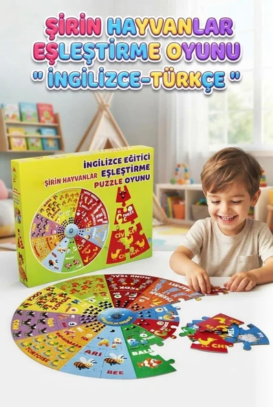 Küçük Dahiler İçin İngilizce Eşleştirme Oyunu: 41 Parça Eğitici Öğretici Şirin Hayvanlar Puzzle ürün görseli 1