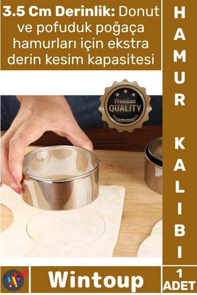 #HamurKalıbı Paslanmaz Çelik 7.5 Cm Kesicisi Profesyonel Yuvarlak Mantı Şeker Hamuru Kesme Kalıbı ürün görseli 1