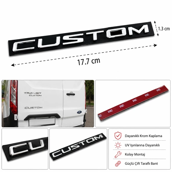Ford Transit Custom Bagaj Yazısı Krom Arka Bagaj Amblemi Logo Uyumlu ürün görseli 1