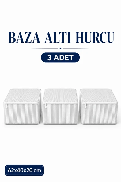 Hurç Seti Fermuarlı Çizgili Baza Altı Hurcu Yorgan Battaniye Kıyafet Saklama Organizeri 3'lü ürün görseli 1