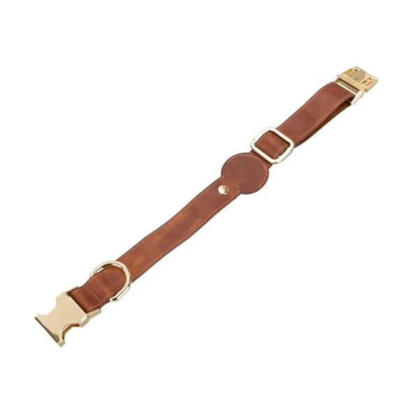 Gerçek Deriden El Yapımı Köpek Tasması, Apple AirTag Uyumlu Yuva, 50cm Ayarlanabilir Ölçü, Antik Taba ürün görseli 1