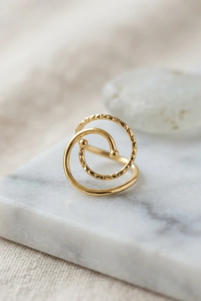 Gold Renk Geometrik Çift Halka Yüzük TJ-BYK4207 ürün görseli 1