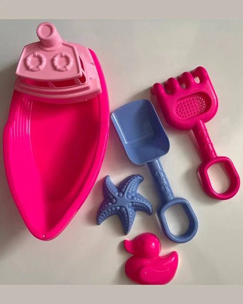 Balıkçı Teknesi Kürek Tırmık Plaj Seti 5 Parçalı Pembe Renk ürün görseli 1