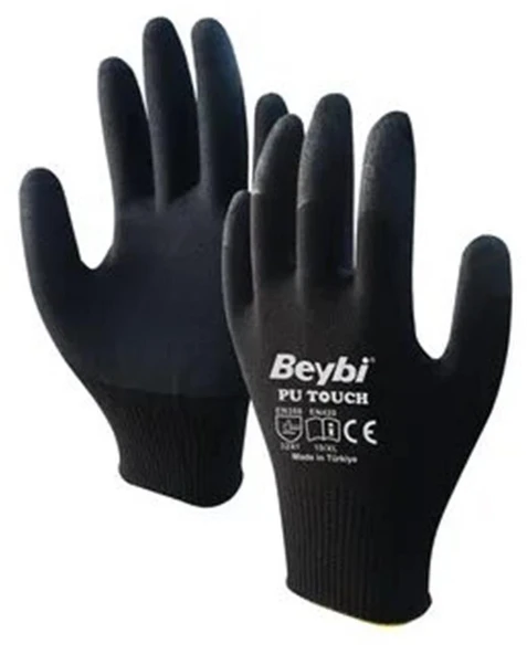 Beybi 10 Beden 12li Paket  Poliüretan Kaplı Pu Touch Siyah Montaj Eldiven  EN388 (3121X) ürün görseli 1