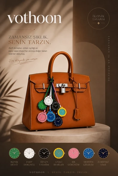 Renkli Lüks Saat Tasarımlı Çanta Süsü Bag Charm Anahtarlık Siyah ürün görseli 1
