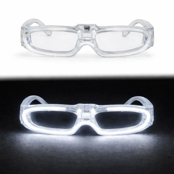 Beyaz LED Işıklı Parti Gözlüğü 3 Modlu – Glow & Gece Eğlence Gözlüğü ürün görseli 1