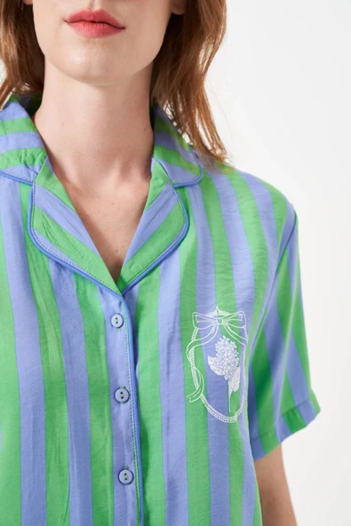 PJS 29043 Kadın Düğmeli Pijama Takımı - Resim 3