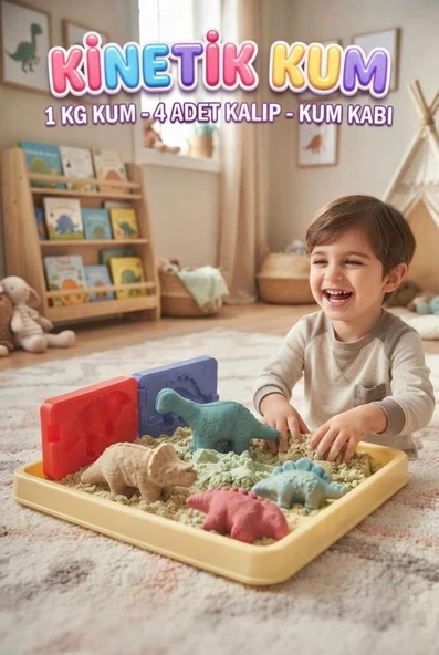3D KALIPLI DİNAZOR KİNETİK KUM SET- KUM HAVUZU 1000 GR KUM 4 ADET KALIP SET ürün görseli 1