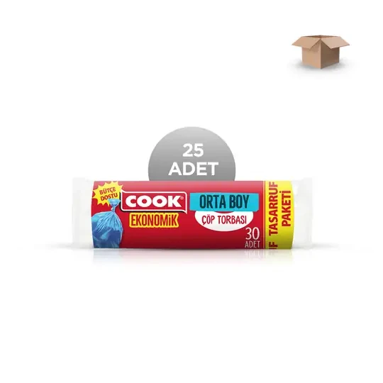 COOK Toptan Ekonomik Orta Boy Çöp Torbası 55x60cm 30'lu - Koli İçi 25'li ürün görseli 1