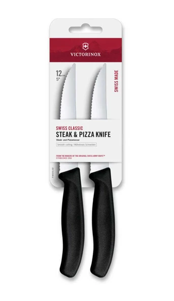 VCT-6.7933.2B -7611160351630-Victorinox Swiss Classic 12cm 2'li Tırtıklı Biftek Bıçağı, Siyah ürün görseli 1