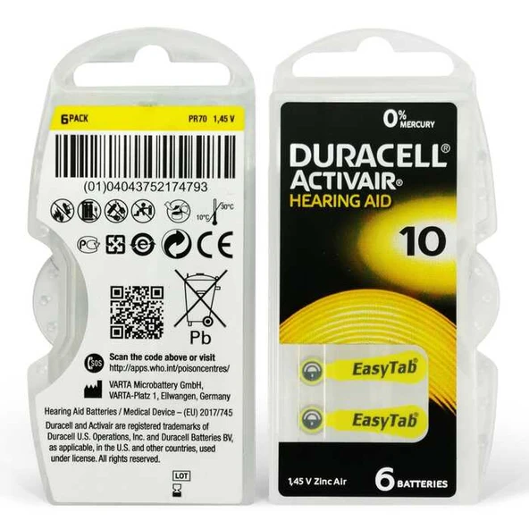 Duracell Activair10 6'lı Kulaklık Pili ürün görseli 1