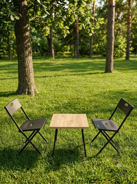 Çok Kullanım Amaçlı Katlanabilir Siyah 50x50 Cm Masası Ve Katlanabilir Sandalye Takımı ürün görseli 1