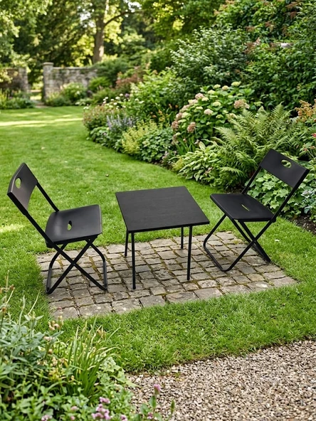Çok Kullanım Amaçlı Katlanabilir Siyah 50x50 Cm Masası Ve Katlanabilir Sandalye Takımı ürün görseli 1
