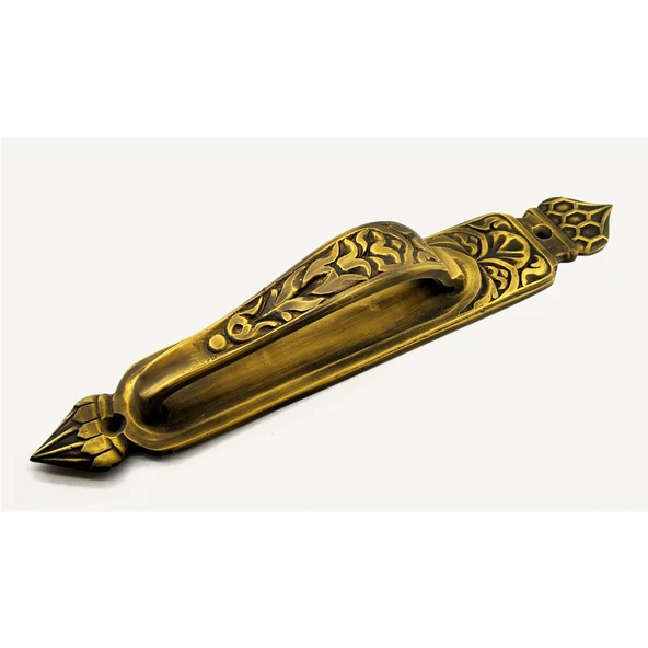 Antika Tarz Dekoratif Pirinç Kubbeli Çekme Kapı Kolu - 396x68 mm, Antik ürün görseli 1