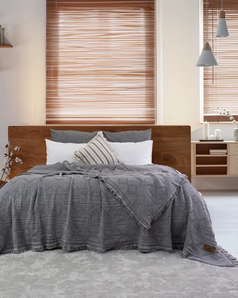 Şaheser Home Collection Müslin Yatak Örtüsü Çift Kişilik Oscar K.Gri ürün görseli 1