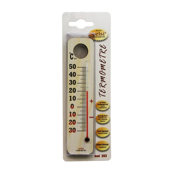 AHŞAP 3.5 X 15CM DERECE ODA TERMOMETRESİ İÇ / DIŞ KURŞUN VE CİVA İÇERMEZ ürün görseli 1