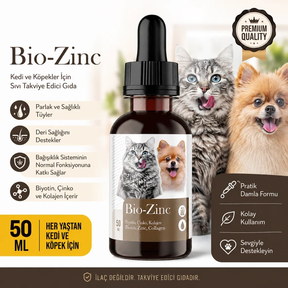 Bio-Zinc Damla 50 ml Kedi ve Köpekler İçin Biyotin Çinko Kolajen Sıvı Takviye Edici Gıda ürün görseli 1