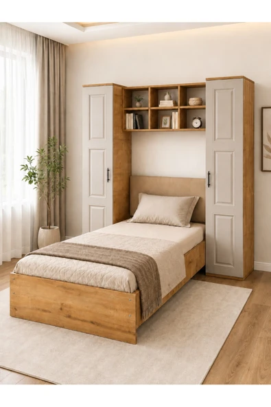 Krayola, Viona 2 Kapaklı Kitaplıklı Karyola - 90x190 ürün görseli 1