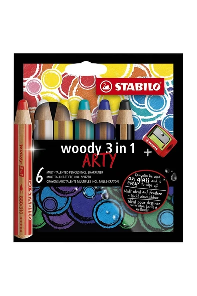 Stabilo Woody 3İn1 Arty Kuru Boya Kalemi 6 Renk + Kalemtıraş 8806-1-20 ürün görseli 1