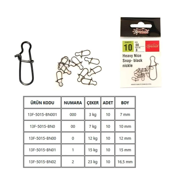 Captain 5015 Sahte Balık Klipsi Snap İnox 10lu Paket Black Nikel ürün görseli 1