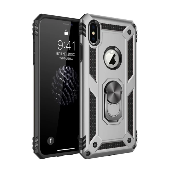 İphone X Kılıf Sofya Yüzüklü Silikon Kapak - Gümüş ürün görseli 1
