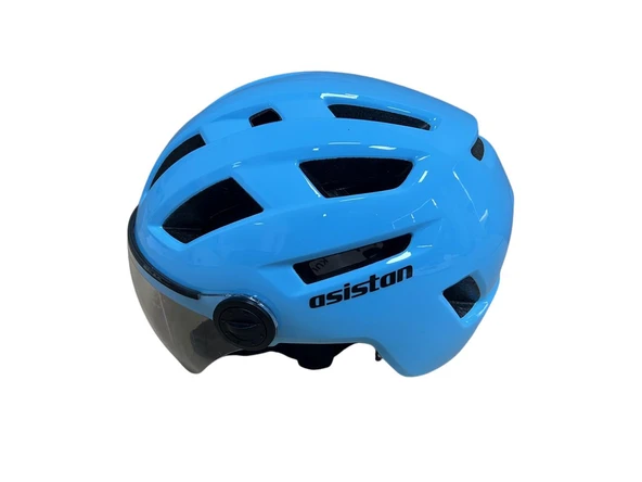 Asistan Bisiklet Kask KS-28 Koruyucu Gözlüklü Bisiklet Motosiklet Kaskı Large Beden Buz Mavi Renk ürün görseli 1
