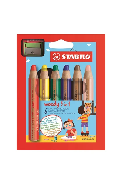 Stabilo Woody 3İn1 Duo Kuru Boya Kalemi 6 Ren + Kalemtıraş EO8826-2 ürün görseli 1
