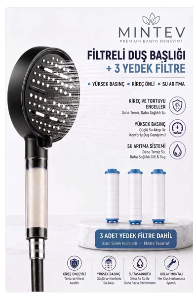 PureFlow 6 Fonksiyonlu Filtreli Duş Başlığı El Duşu | 3 Adet Yedek Filtre Hediyeli | Kireç Önleyici | Su Arıtıcı | Klor Arıtıcı ürün görseli 1