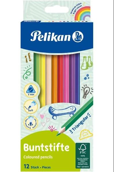 Pelikan Üçgen Kuru Boya Kalemi 12 Renk 700115 ürün görseli 1