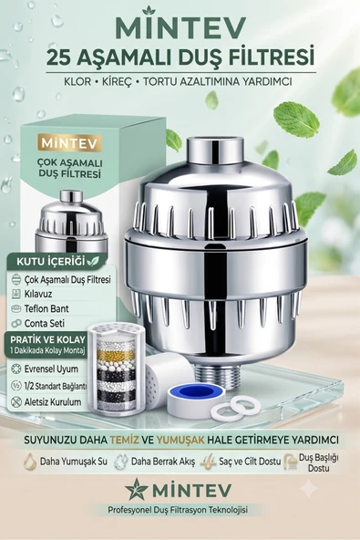 Modern Duş Filtresi – 25 Aşamalı Kireç Önleyici & Klor Azaltıcı Arıtmalı Duş Başlığı Filtresi ürün görseli 1