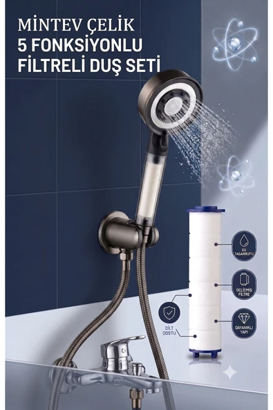 5 fonksiyonlu Filtreli Çelik Model Turbo Jet Komple Duş Seti Siyah Hortum Ve Mafsal ürün görseli 1