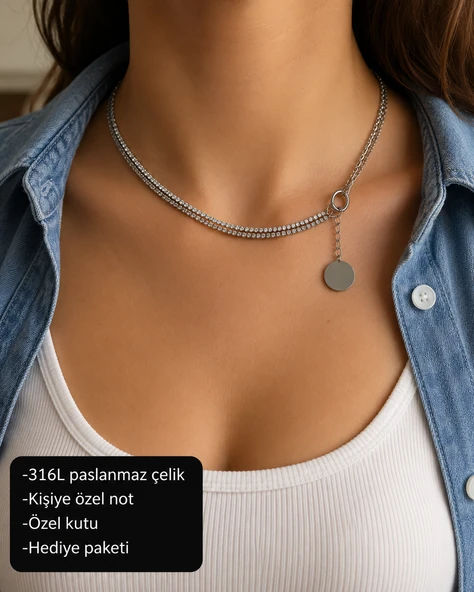 Lumessia Işıltılı Çift Sıra Taşlı Choker Kolye – 316L Paslanmaz Çelik ürün görseli 1