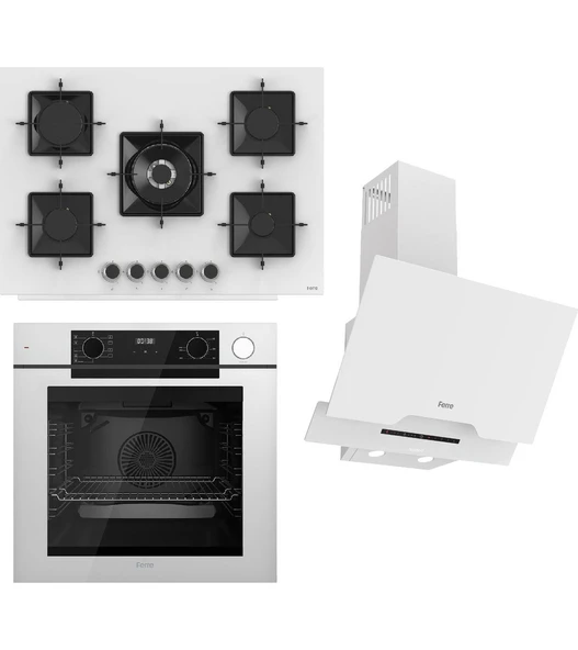Steamart-Fryart-Sılentart Serisi Beyaz Set (SS036 + QEP64CB +D064-SA) - Emaye Izgara - 75 cm Ocak ürün görseli 1