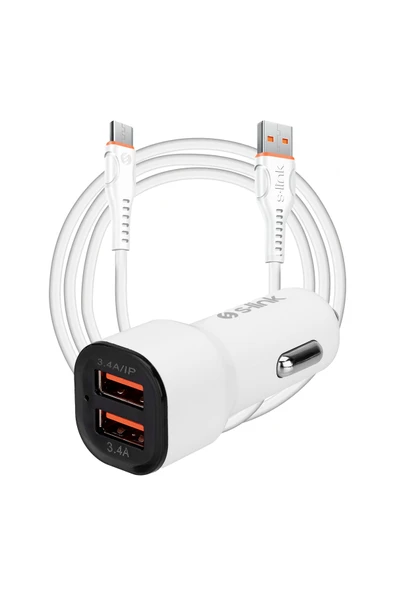 SL-EC30M Micro USB Kablolu 3.4A 2 USB Beyaz Araç Şarj Cihazı ürün görseli 1