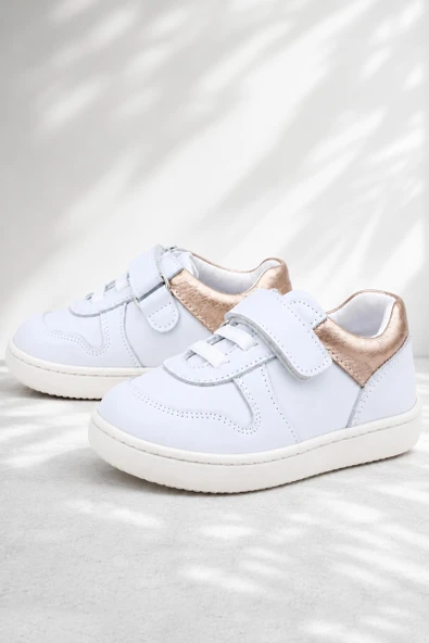 Rakerplus Bob Hakiki Deri Beyaz Nubuk Bakır Cırtlı Bebek Sneaker Ayakkabı ürün görseli 1