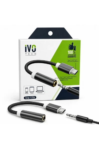 Type-C to 3.5mm Kulaklık Dönüştürücü Aux Adaptör TECH IVO-170 ürün görseli 1