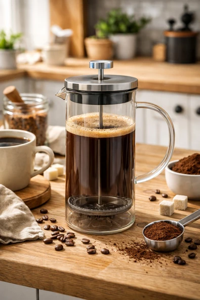 Muybieno 350 ml Çift Cam French Press Cam Filtre Kahve ve Bitki Çayı Demliği ürün görseli 1