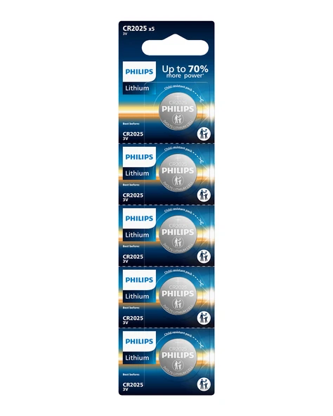Philips CR2025 3V Lityum Düğme Pil,saat ve Kumanda Pili - DL2025 Muadili - CR2025P5/01B -5'li Paket ürün görseli 1