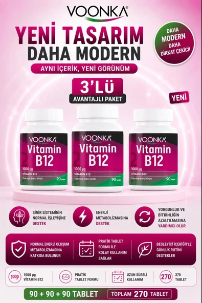 Voonka Vitamin B12 90 Tablet 3 Adet ürün görseli 1