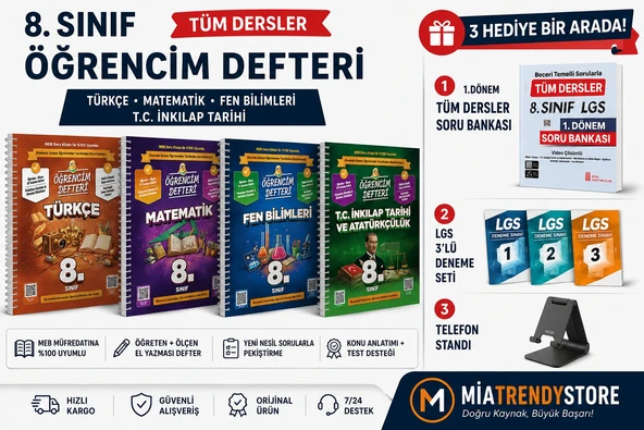 MURAT YAYINLARI LGS ÖĞRENCİ DEFTERİM SETİ 4 KİTAP-LGS 1.DÖNEM TÜM DERSLER SORU BANKASI,LGS 3'LÜ DENEME SETİ VE TELEFON STANDI HEDİYE!! ürün görseli 1