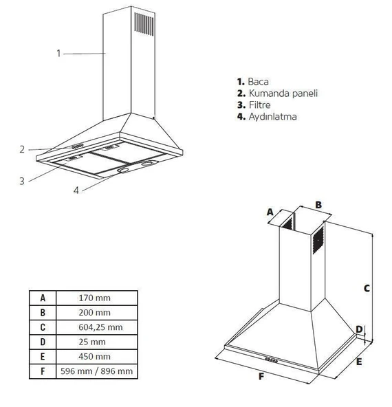 Simfer 8710 60 Cm Push Button Siyah Retro Piramit Davlumbaz - Resim 2