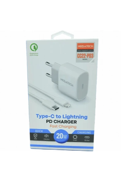 20W PD TYPE-C To iphone Şarj Aleti Megatech CC22-PD3 ürün görseli 1