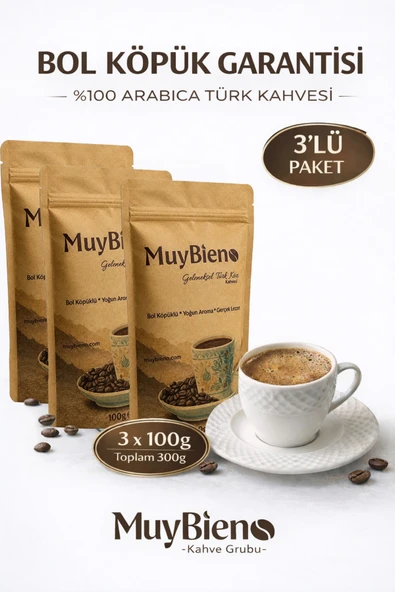 Muybieno Türk Kahvesi 3x100g %100 Arabica Bol Köpüklü Yoğun Aromalı Taze Öğütülmüş ürün görseli 1