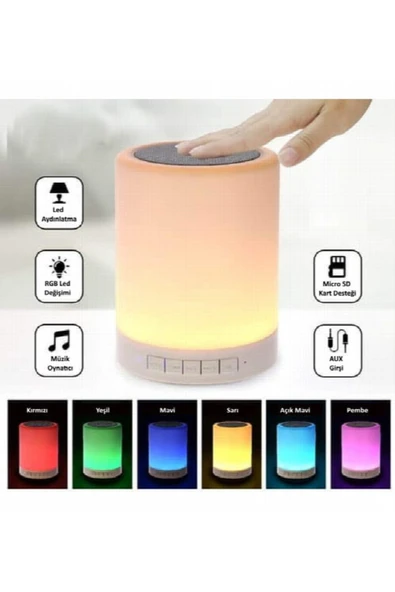 CL-671 Beyaz Dokunmatik RGB Led Bluetooth Hoparlör Taşınabilir Aux USB SD Kart FM Radyo Destekli ürün görseli 1