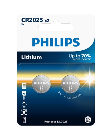 Philips CR2025 3V Lityum Düğme Pil,saat ve Kumanda Pili - DL2025 Muadili - CR2025P2/01B -2'li Paket ürün görseli 1
