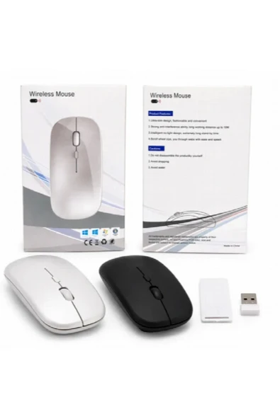 Kablosuz Sessiz Mouse - Slim Tasarım USB Alıcılı (Siyah) ürün görseli 1